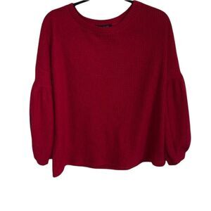 Red Waffle Knit Balloon Sleeve Sweater Cherish
